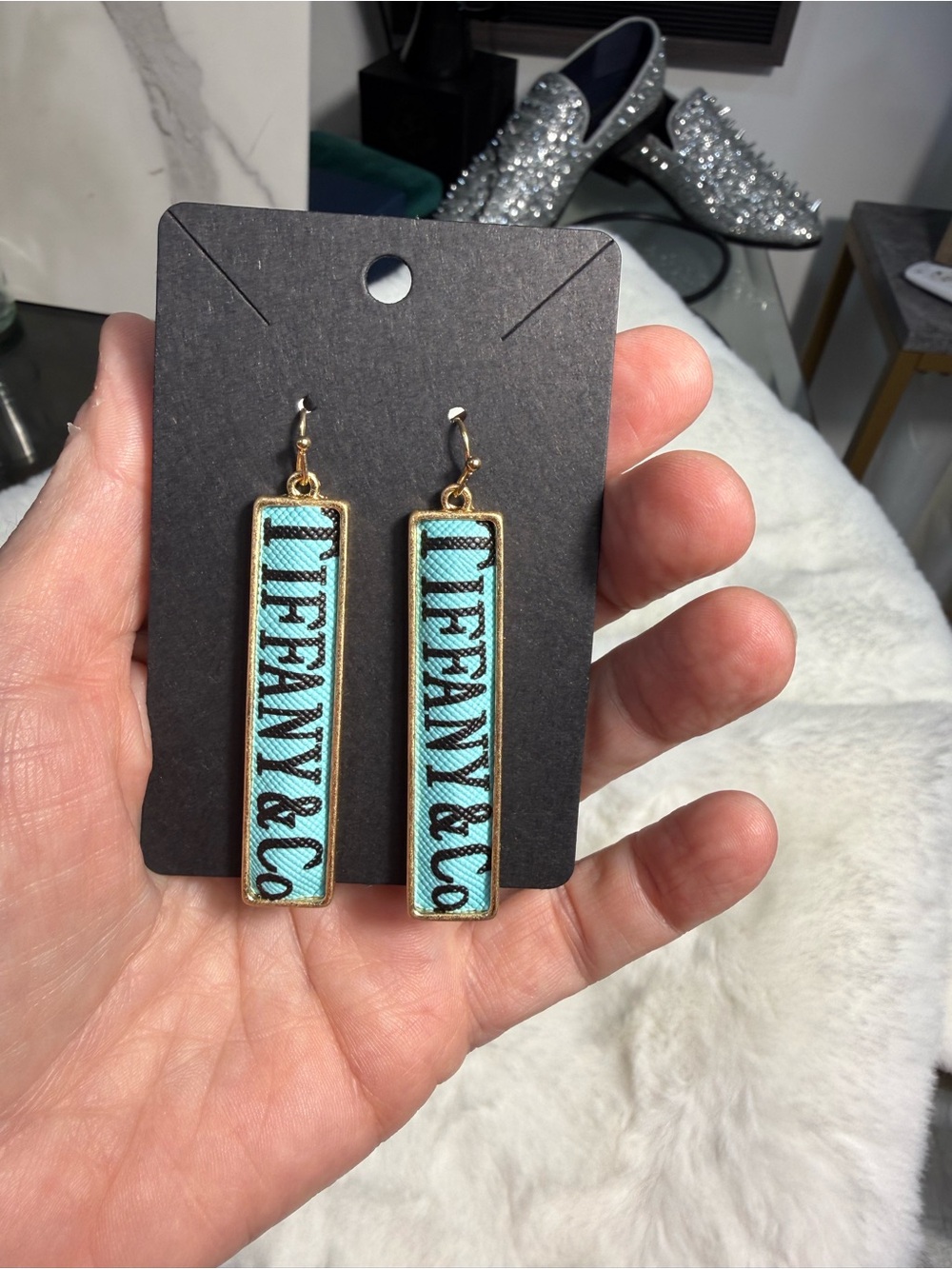Tiffany & Co. upcycled Blue Logo Drop Earrings